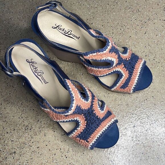Lucky Brand RIVERR Crochet Boho Wedge Sandals 7 - Picture 4 of 15